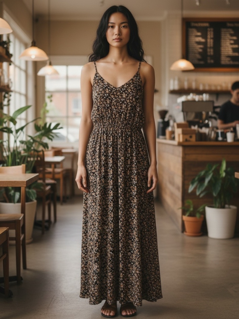 All in Favor Black Floral Spaghetti-Strap Maxi Dress